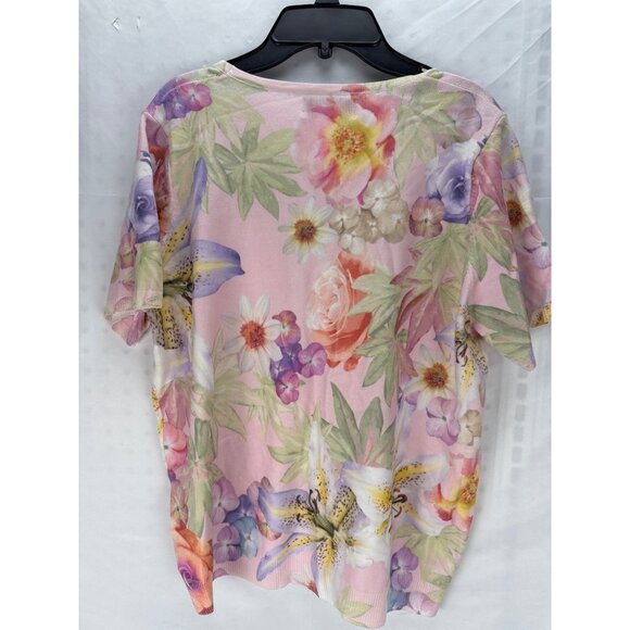 Alfred Dunner Petite Floral Short Sleeve Blouse Pink Multicolor Top PXL Feminine - Picture 7 of 8
